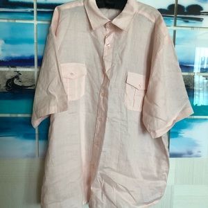 Pink Linen Short Sleeve  shirt men's 3XL